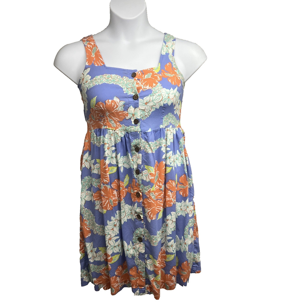 Vintage Hilo Hattie Floral Sleeveless Hawaiian Midi Dress XS Pockets Hawaii USA